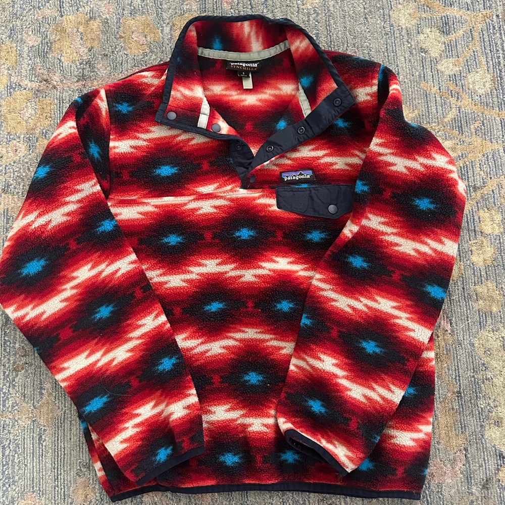 Rare Patagonia Red and Blue Patterned Pullover